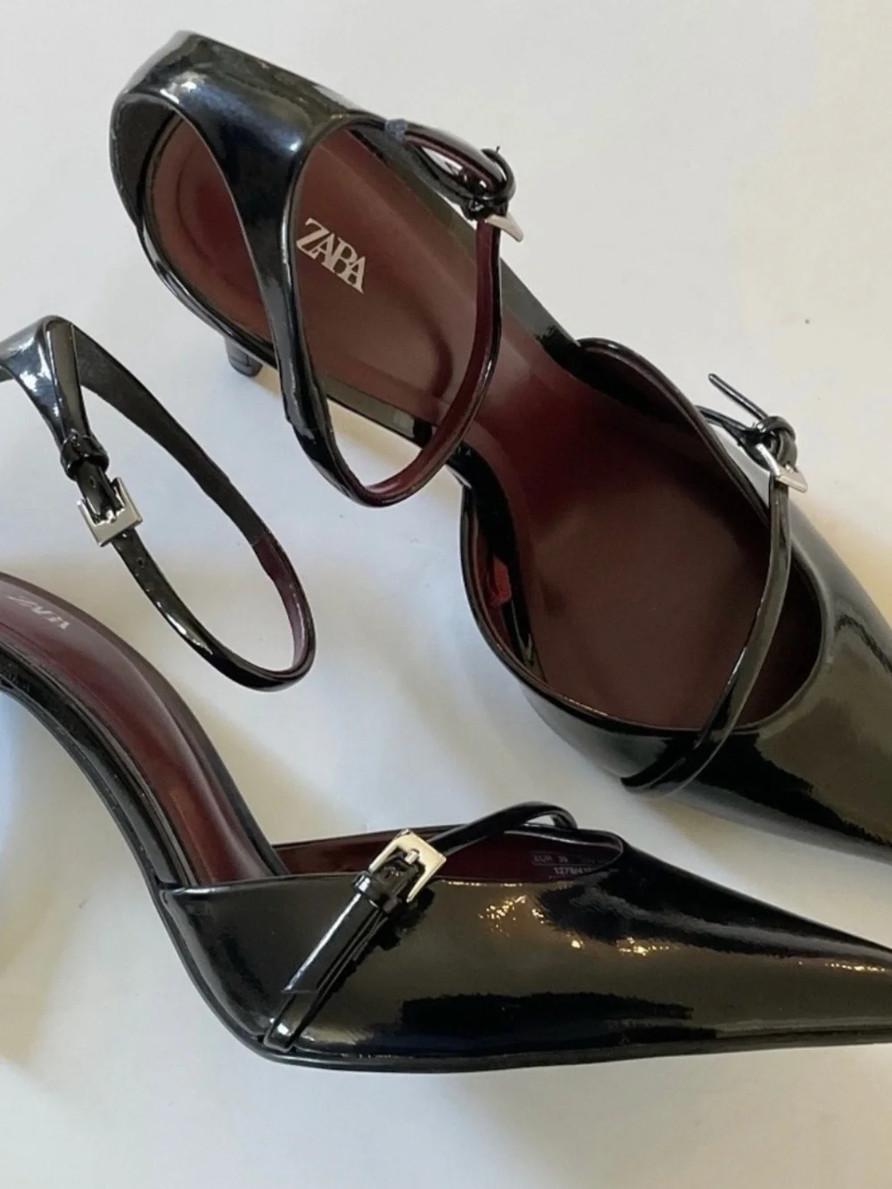 Zara Black Patent Pointed-Toe Ankle-Strap Stiletto - Picture 11 of 11